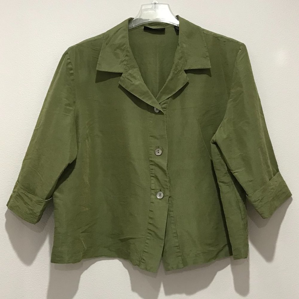 Valerie Stevens Silk Blouse Women's Size 24W Green Mid Sleeve 2093